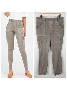 Spanx Size 1X Petite Stretch Twill Ankle Cargo Pant Desert Dune Light Brown Gray